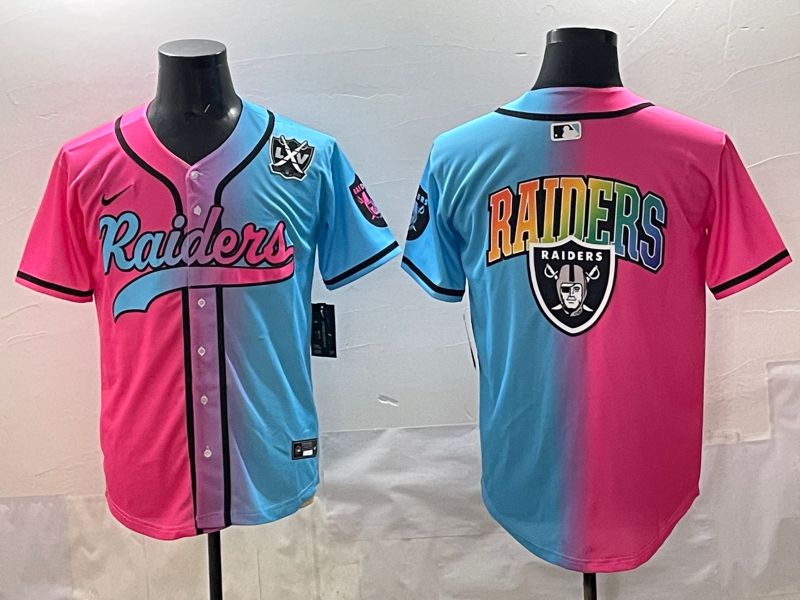 Men 2025 Oakland Raiders Blank Blue pink Nike Limited NFL Jersey style 008->oakland raiders->NFL Jersey